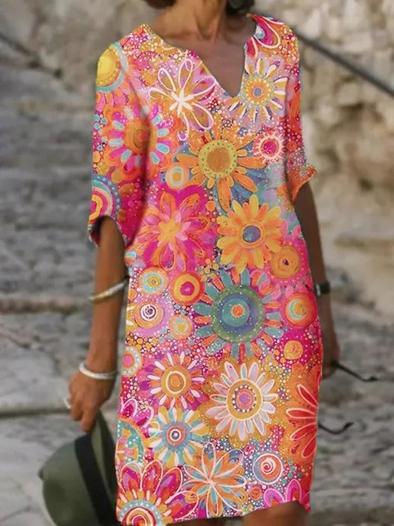 Celeste - zomerjurk met halve mouwen en bloemenprint