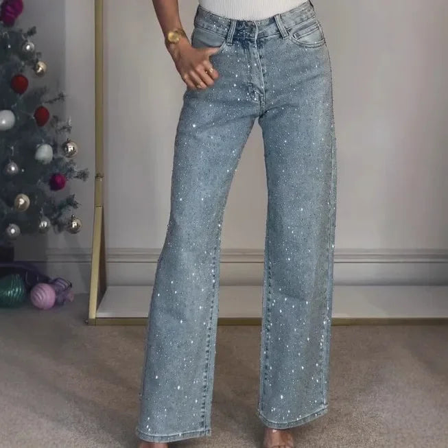 Mom Jeans voor dames, denim met glanzende details, casual 1