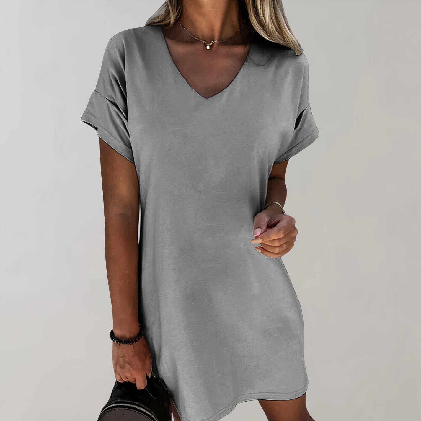 Lilia - Casual Midi Jurk met Korte Mouwen en V-Hals voor dames