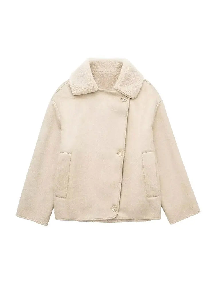 Lila - Vintage Vegan Leren Jas met Teddy Voering