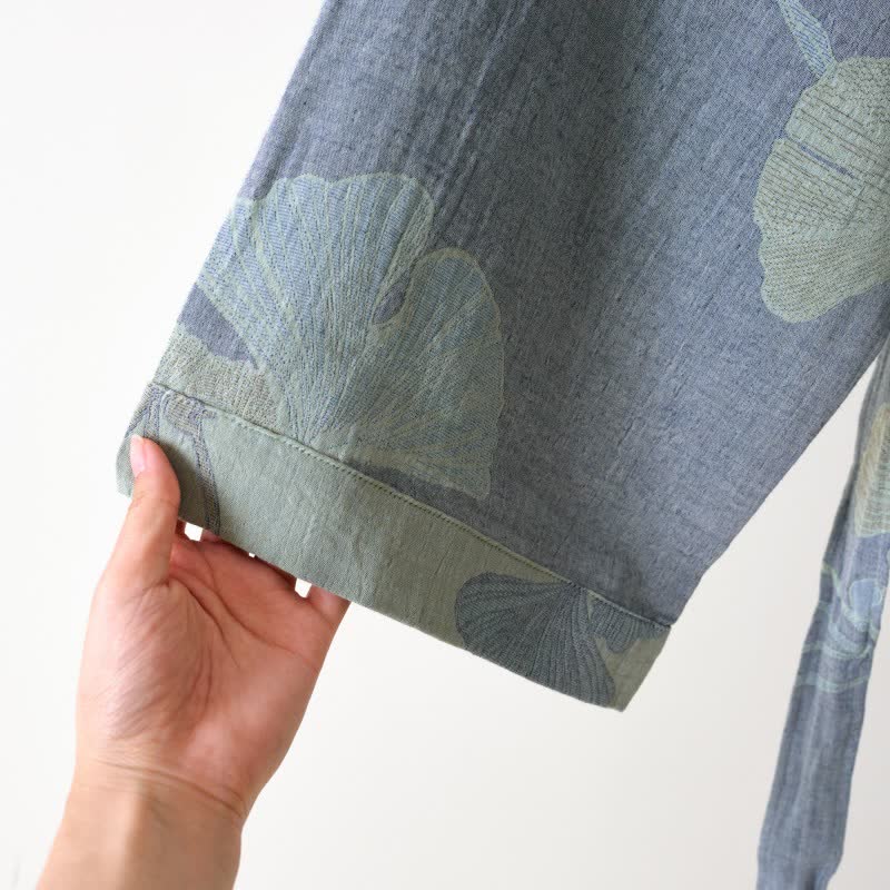 Ownkoti | Biologisch katoenen kimono-jas met ginkgomotief 6