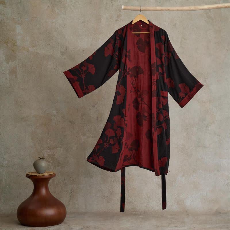 Ownkoti | Ginkgobladeren katoenen kimono-jas 0