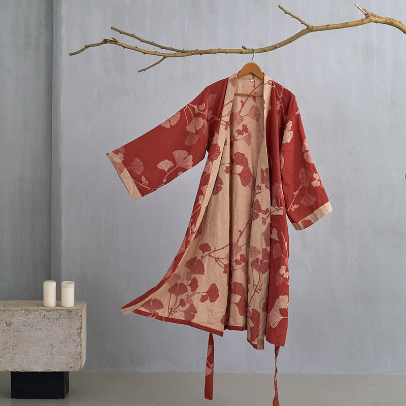 Ownkoti | Ginkgobladeren katoenen kimono-jas 6