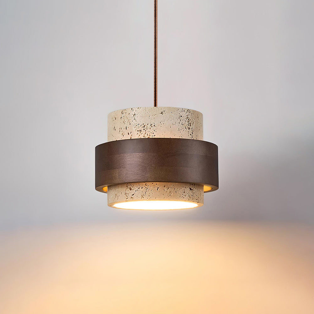 Perra | Travertijn hanglamp met walnoothout 0