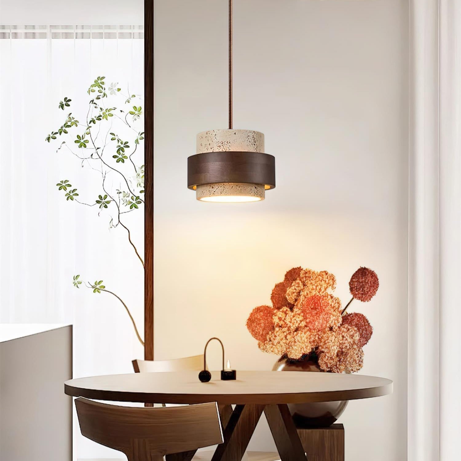 Perra | Travertijn hanglamp met walnoothout 3