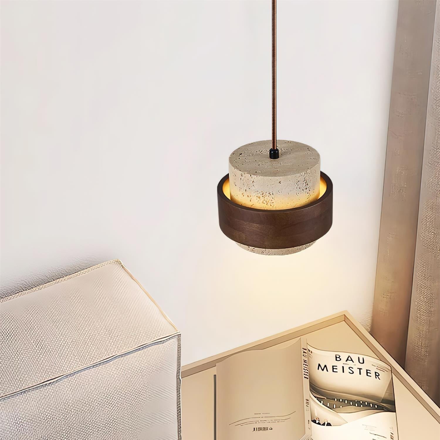 Perra | Travertijn hanglamp met walnoothout 5