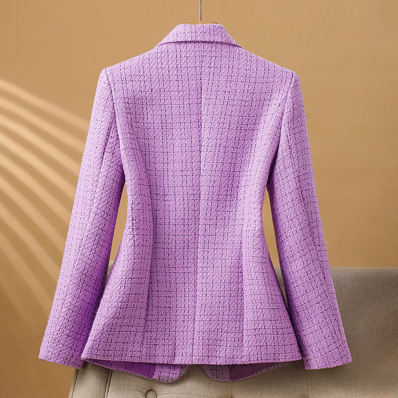 Elegante, op maat gemaakte bouclé tweed blazer – damesjasje met parels
