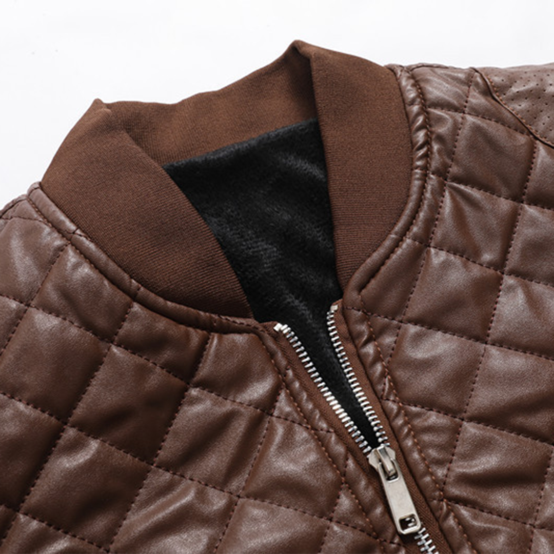 Warme leren jas met rits voor heren – elegante stijl met hoge kraag