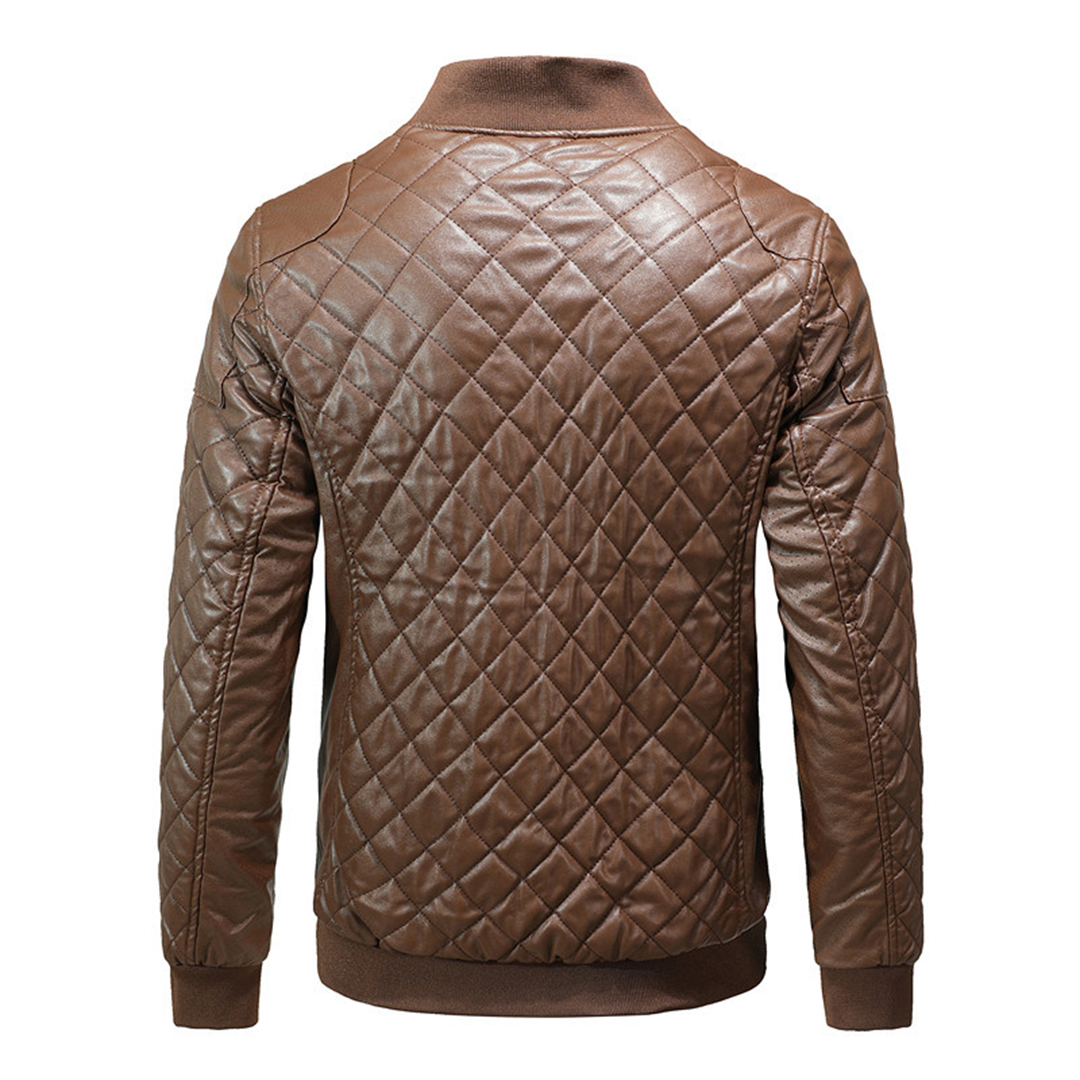 Warme leren jas met rits voor heren – elegante stijl met hoge kraag