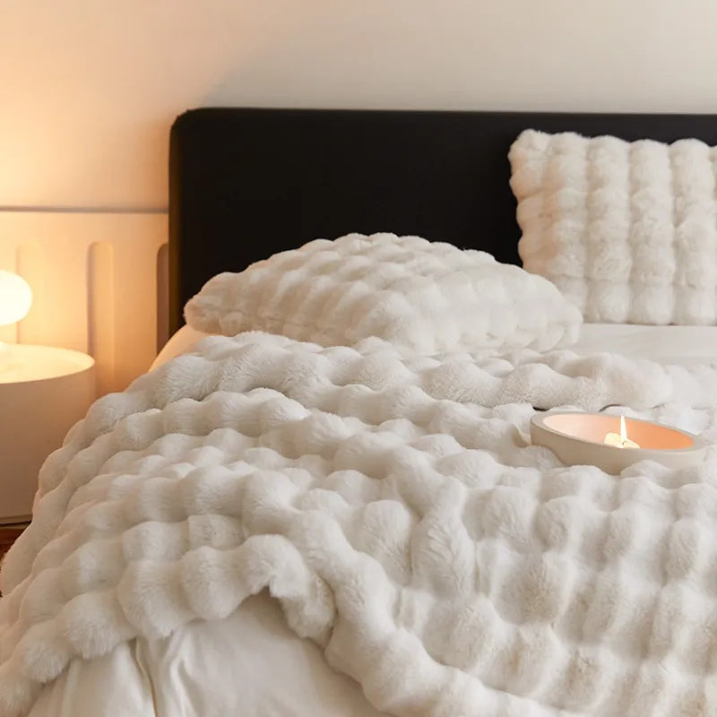 Ultrazachte deken van imitatiekonijnenbont – Luxe, gezellige thuislaag