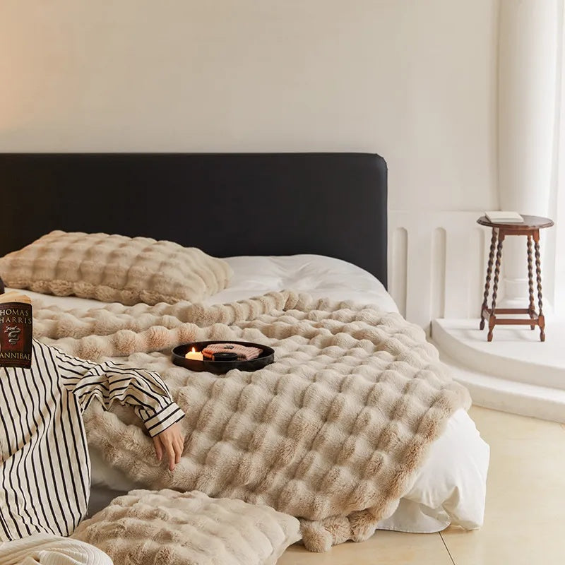 Ultrazachte deken van imitatiekonijnenbont – Luxe, gezellige thuislaag