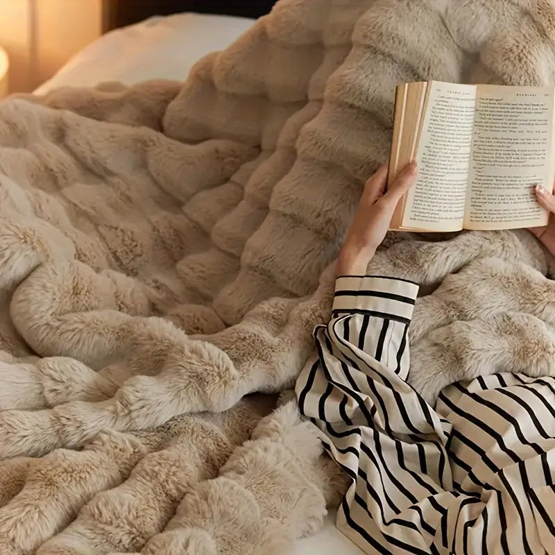 Ultrazachte deken van imitatiekonijnenbont – Luxe, gezellige thuislaag