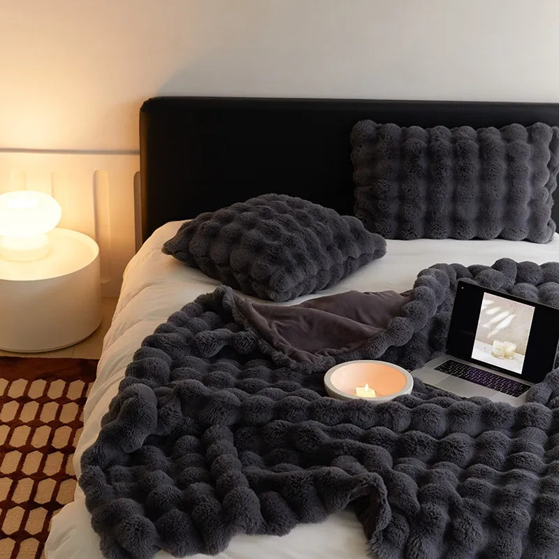 Ultrazachte deken van imitatiekonijnenbont – Luxe, gezellige thuislaag