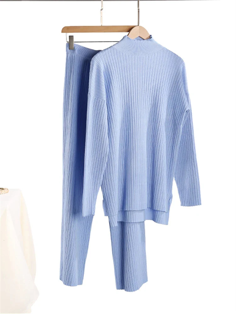 Luxe Lounge Set met Comfortabele Coltrui en Wijde Broek voor Dames - Serenity