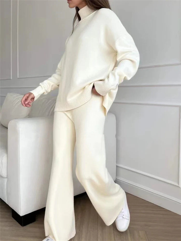 Luxe Lounge Set met Comfortabele Coltrui en Wijde Broek voor Dames - Serenity