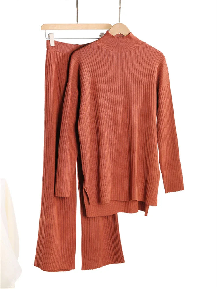 Luxe Lounge Set met Comfortabele Coltrui en Wijde Broek voor Dames - Serenity