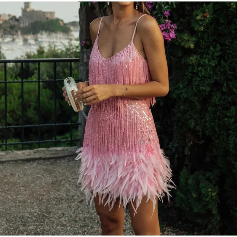 Marisol - Schitterende Sequins en Zwierige Tassels Mini Jurk