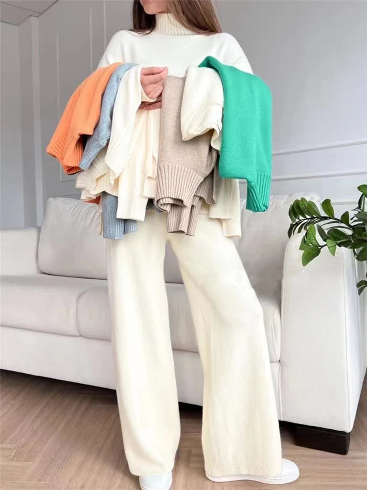Luxe Lounge Set met Comfortabele Coltrui en Wijde Broek voor Dames - Serenity