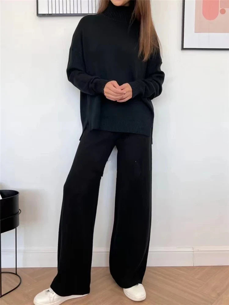Luxe Lounge Set met Comfortabele Coltrui en Wijde Broek voor Dames - Serenity