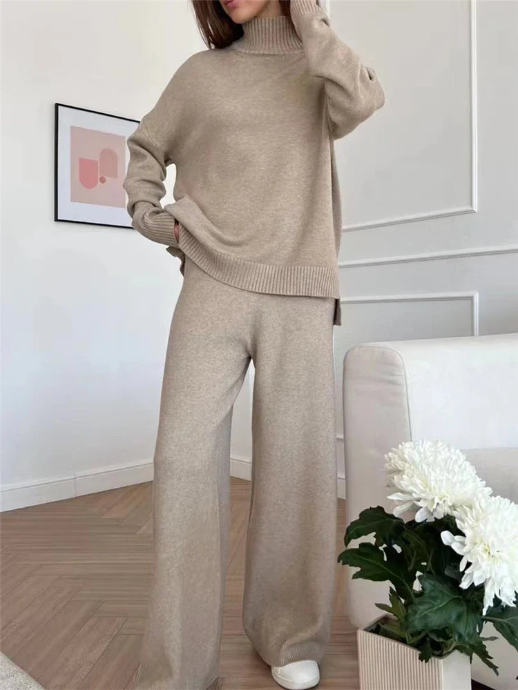 Luxe Lounge Set met Comfortabele Coltrui en Wijde Broek voor Dames - Serenity