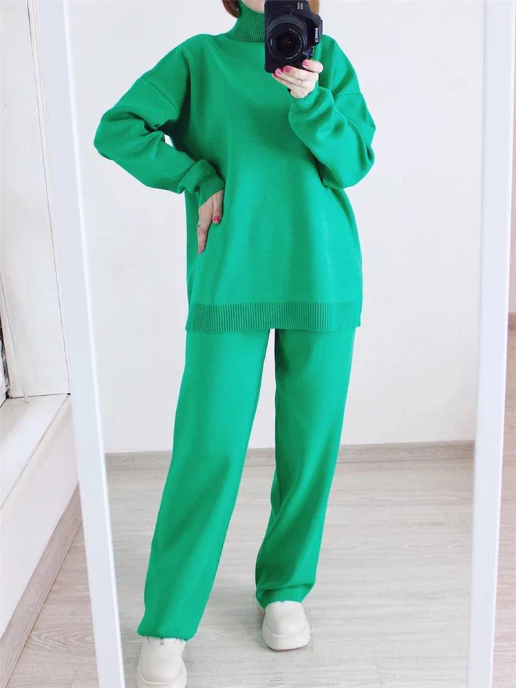 Luxe Lounge Set met Comfortabele Coltrui en Wijde Broek voor Dames - Serenity