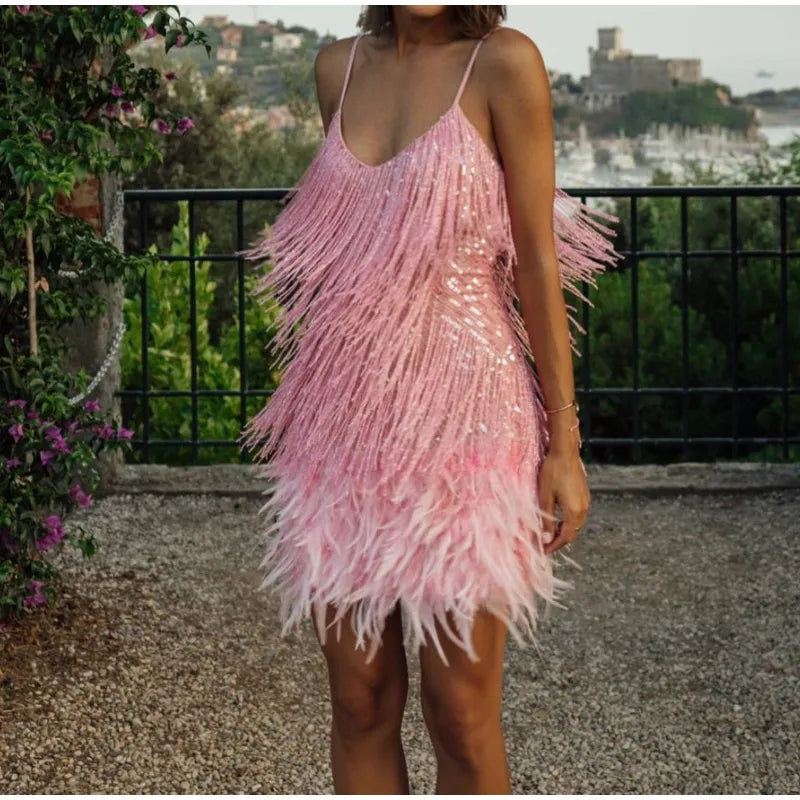 Marisol - Schitterende Sequins en Zwierige Tassels Mini Jurk