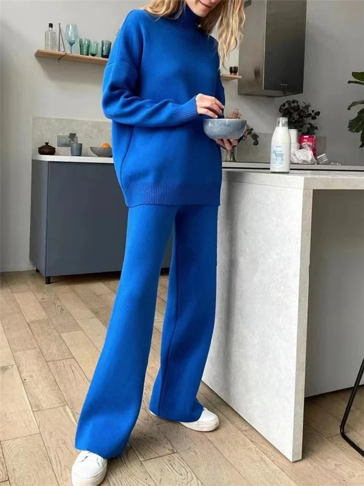 Luxe Lounge Set met Comfortabele Coltrui en Wijde Broek voor Dames - Serenity