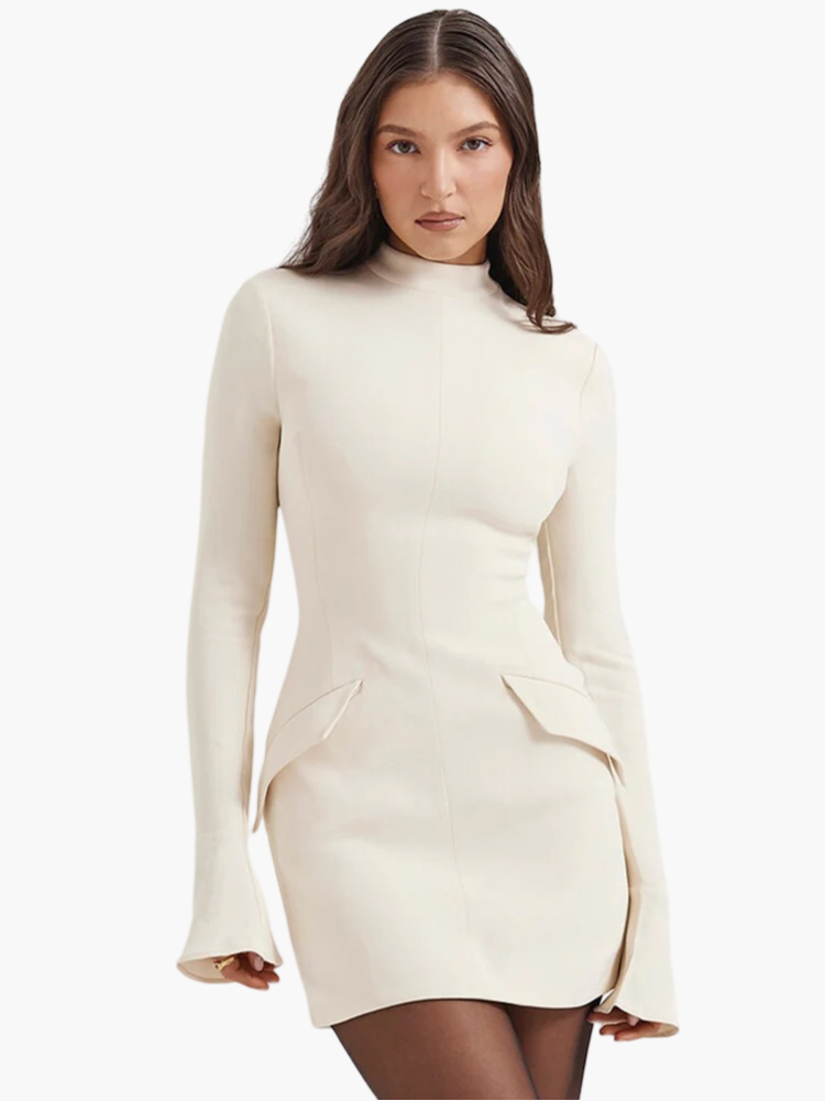 Jurk voor Dames. Lange Mouw. Stijlvol. Victoria Mae Beige.