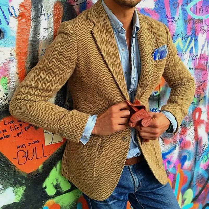 Vintage | Visgraatwol blend blazer met revers 2