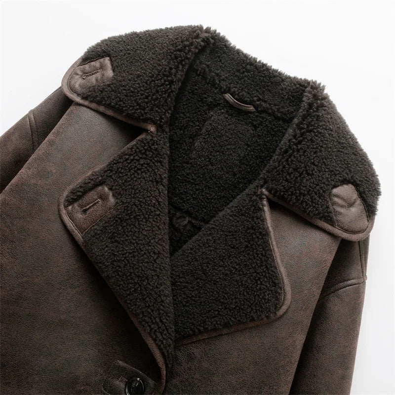 Lila - Vintage Vegan Leren Jas met Teddy Voering