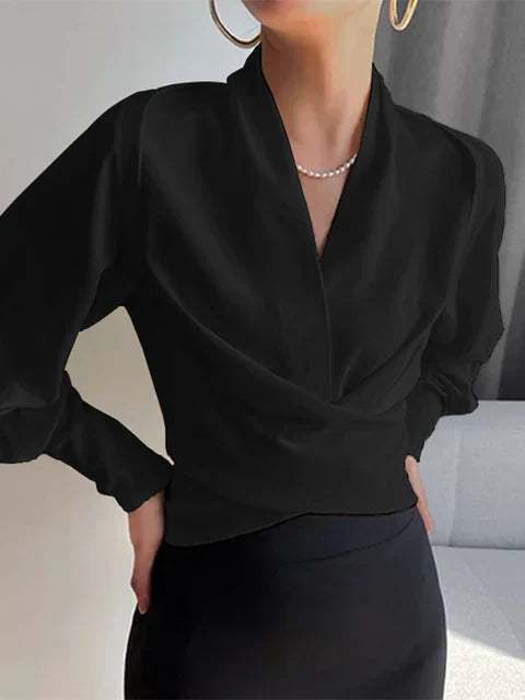 Blouse met V-hals en pofmouwen – Romantische top met taille-ac-centrering voor dames
