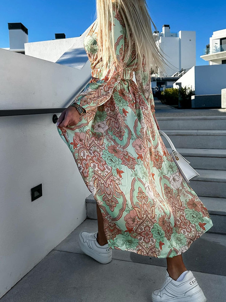 Anastasia - casual bloemenprint jurk met lange mouwen