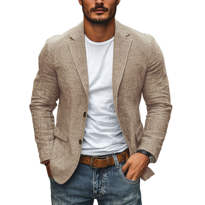 Zwarte Blazer | Slanke Pasvorm, Katoen-Linnenmix, Inkeping Revers 1