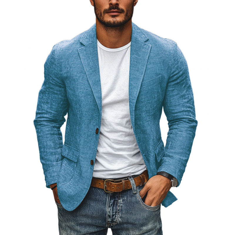 Zwarte Blazer | Slanke Pasvorm, Katoen-Linnenmix, Inkeping Revers 2