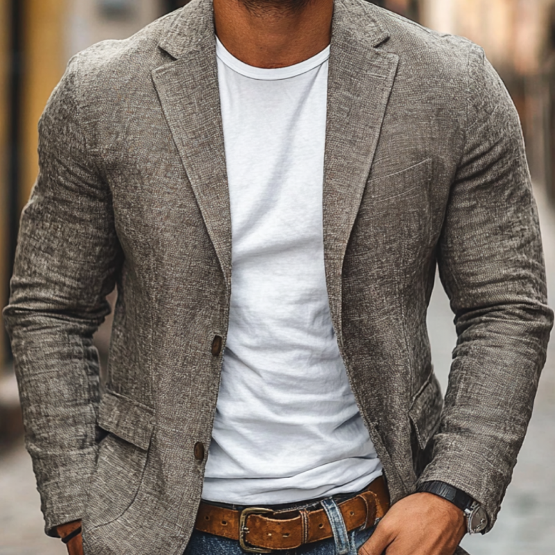 Zwarte Blazer | Slanke Pasvorm, Katoen-Linnenmix, Inkeping Revers 5