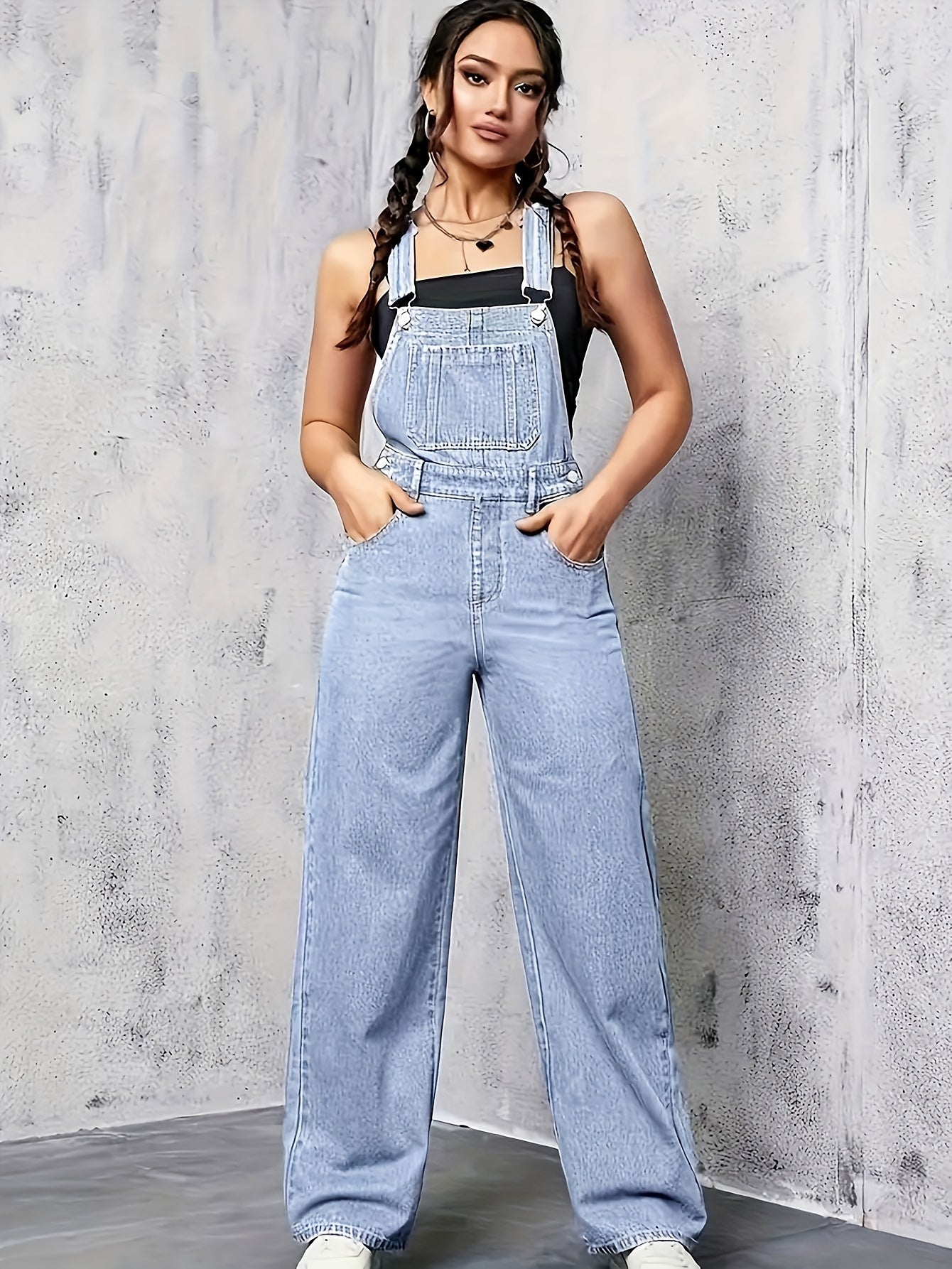 Denise - Denim Spijker Tuinbroek Middenblauw Dames