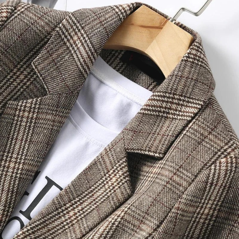 Premium wolmix blazer met ruitpatroon en klepzakken aan de voorkant voor dames
