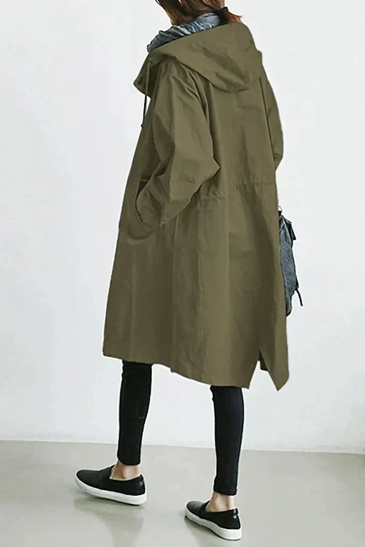 Trenchcoat met capuchon en riem - Stijlvolle, waterbestendige bovenkleding