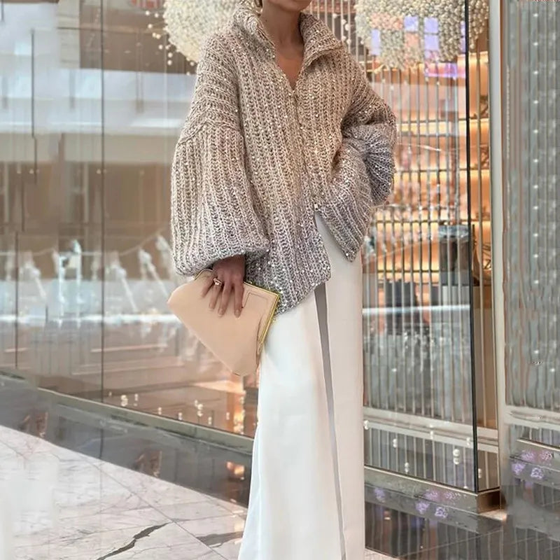 Alyssa - Comfortabel en Stijlvol Gebreid Vest met Rits en Glitters
