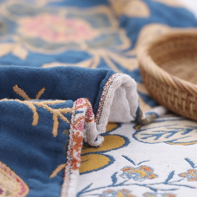 Omkeerbare katoenen jacquard deken met bloemenmotief – lichtgewicht decoratieve laag