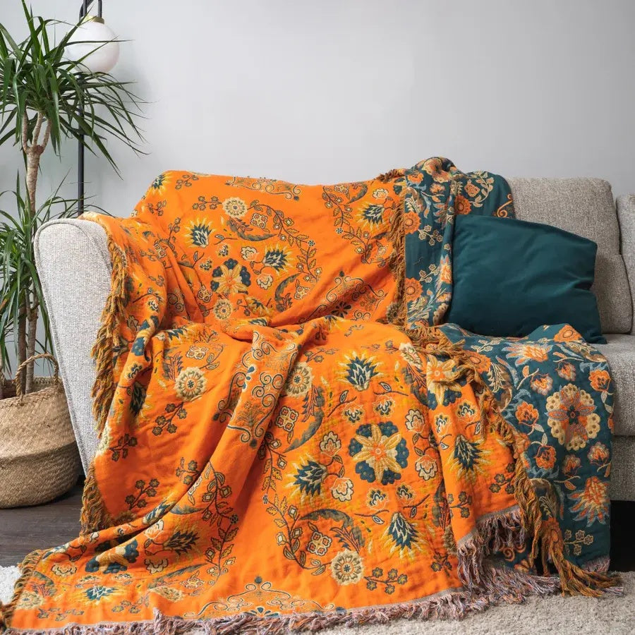Omkeerbare katoenen deken met bloemenmotief – lichtgewicht decoratief accent