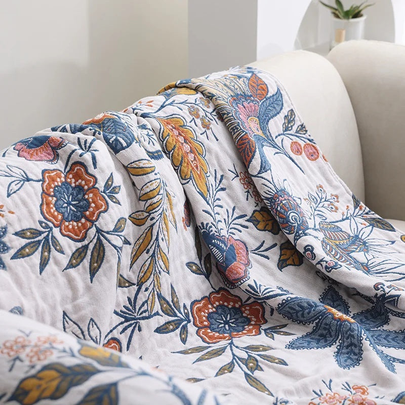 Omkeerbare katoenen jacquard deken met bloemenmotief – lichtgewicht decoratieve laag