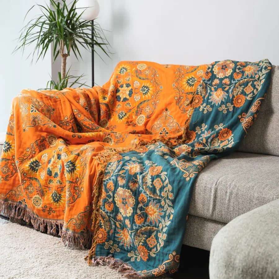 Omkeerbare katoenen deken met bloemenmotief – lichtgewicht decoratief accent