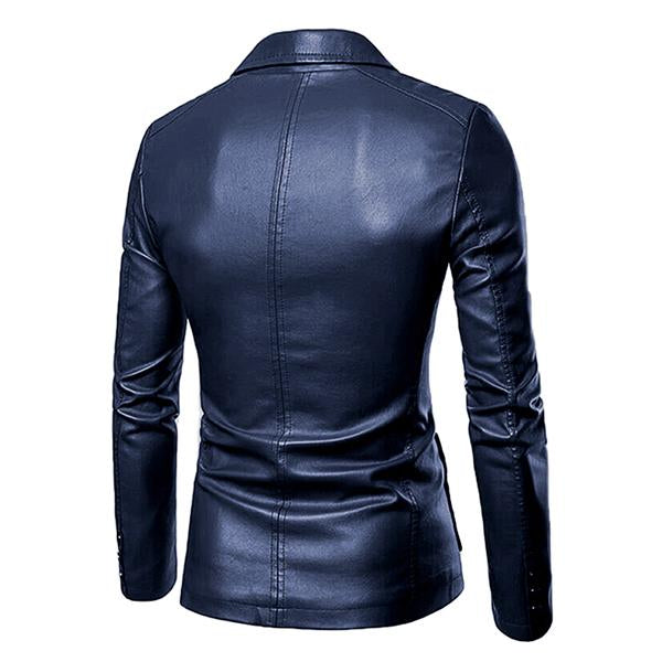Vintage revers twee knopen enkelrijs slim fit leren jas voor heren