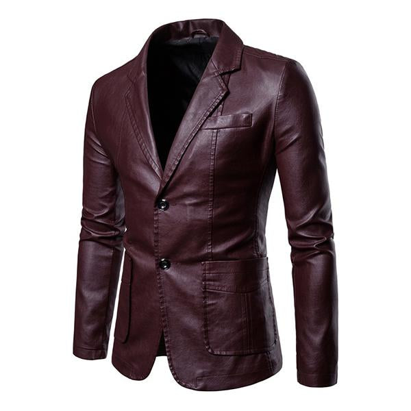 Vintage revers twee knopen enkelrijs slim fit leren jas voor heren