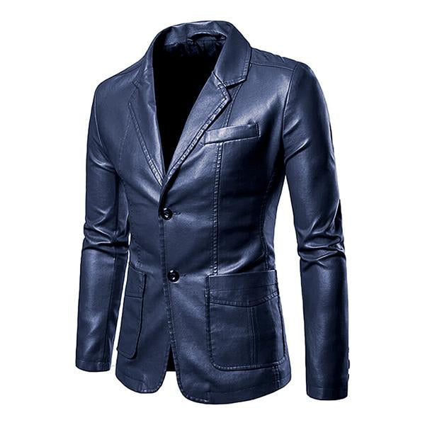 Vintage revers twee knopen enkelrijs slim fit leren jas voor heren