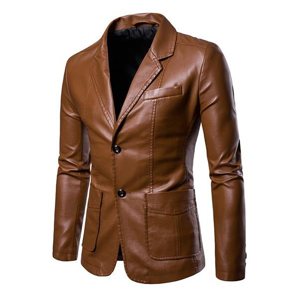 Vintage revers twee knopen enkelrijs slim fit leren jas voor heren