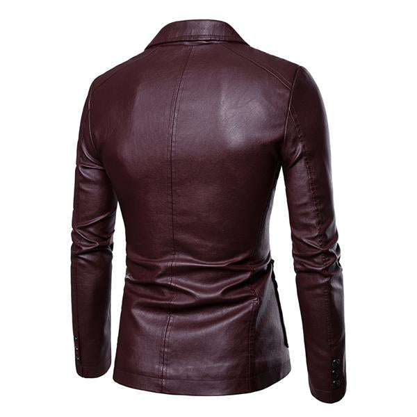 Vintage revers twee knopen enkelrijs slim fit leren jas voor heren