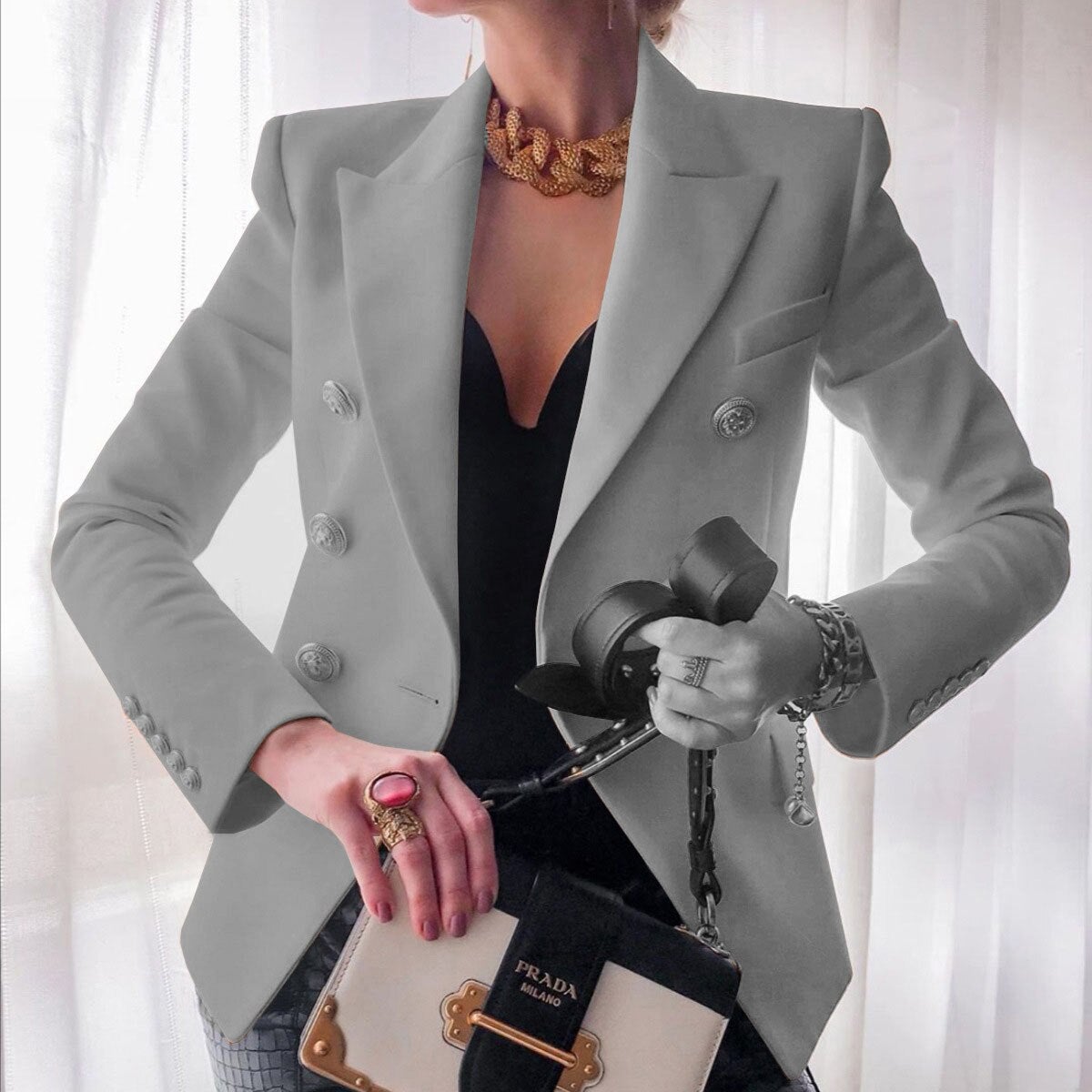 Lange getailleerde blazer met stijlvolle knopen - Elegante damesjas in jasstijl