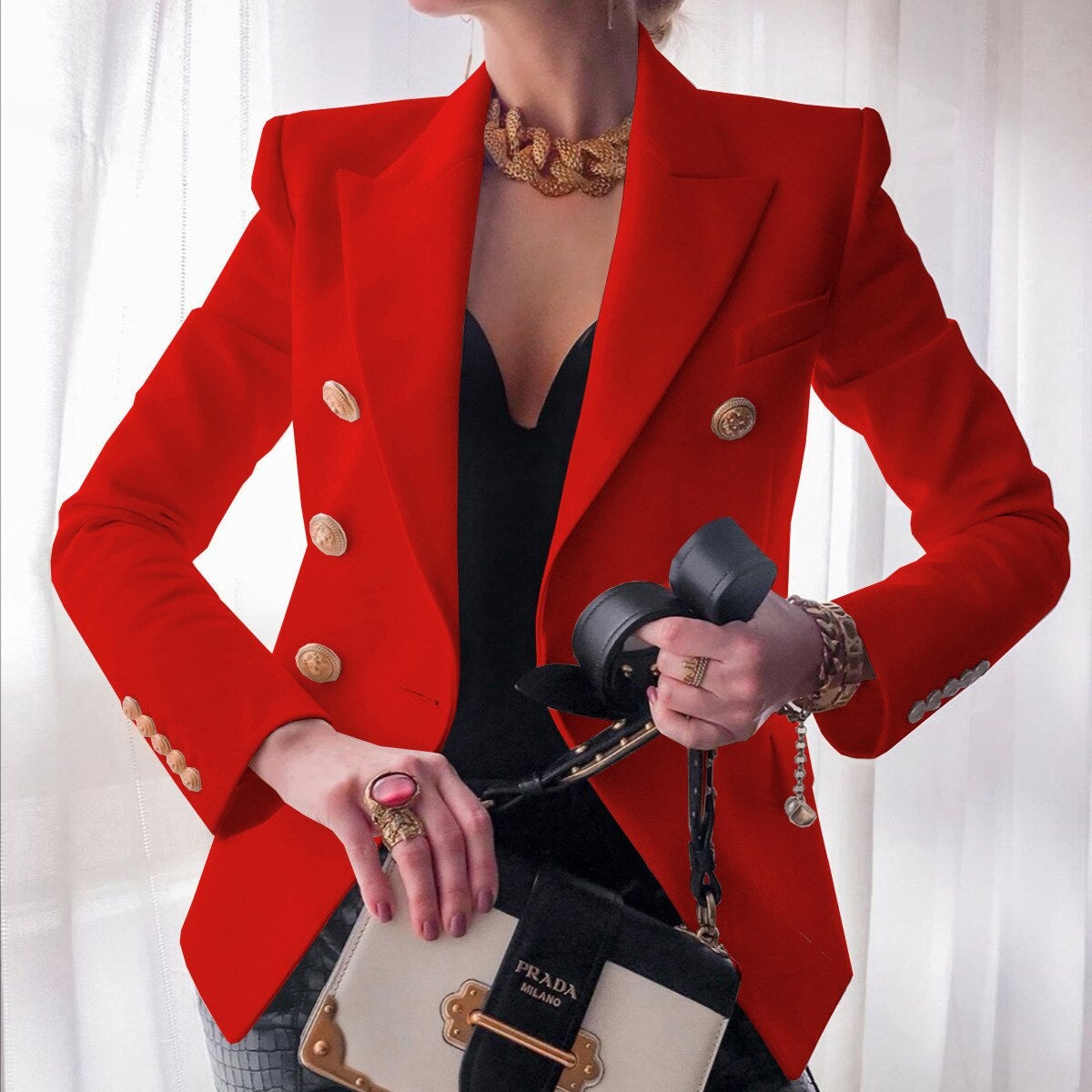 Lange getailleerde blazer met stijlvolle knopen - Elegante damesjas in jasstijl